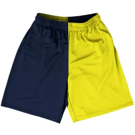 Blue Navy And Yellow Bright Quad Color Basketball Practice Shorts Made In USA