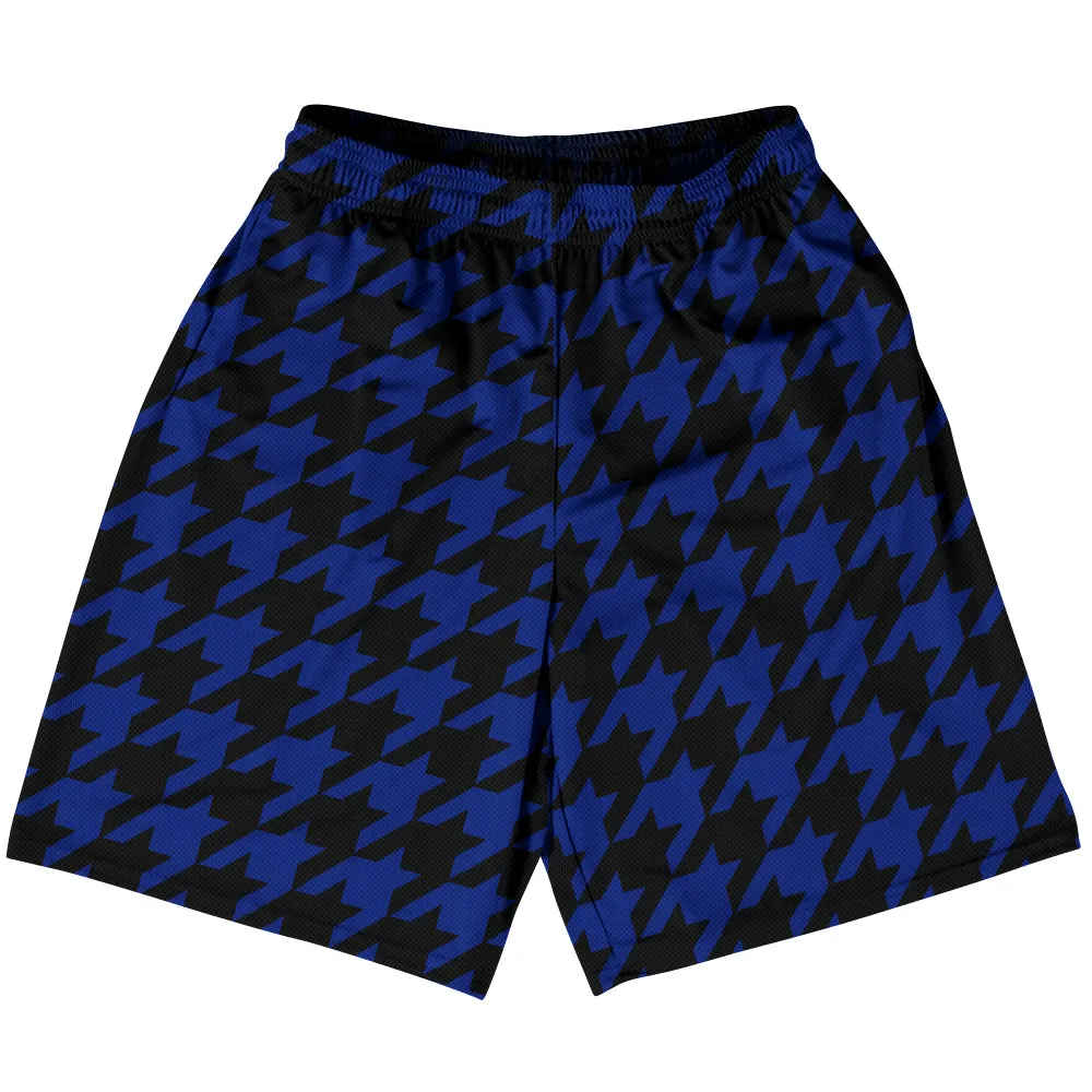 Blue Royal And Black Houndstooth Basketball Practice Shorts Made In USA
