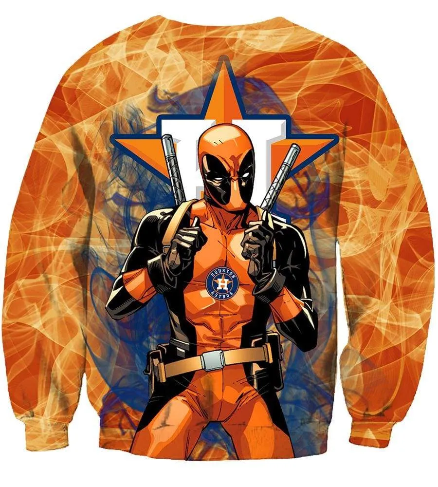 Deadpool Houston Astros Hoodies - Pullover Orange Hoodie