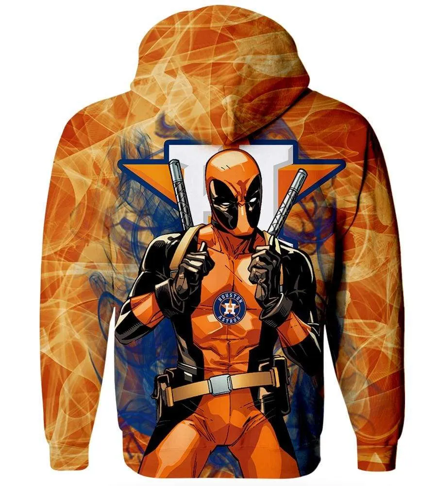 Deadpool Houston Astros Hoodies - Pullover Orange Hoodie