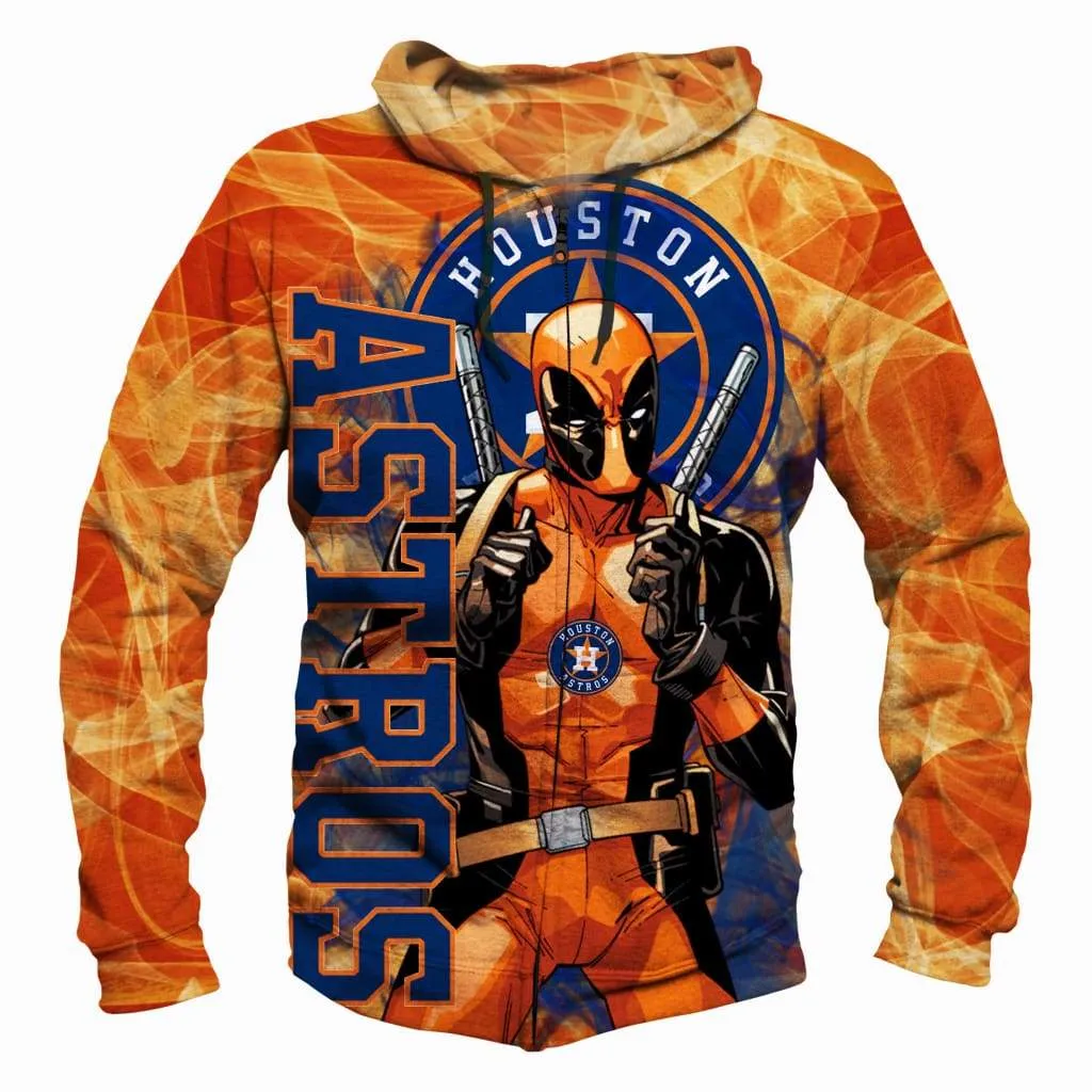 Deadpool Houston Astros Hoodies - Pullover Orange Hoodie