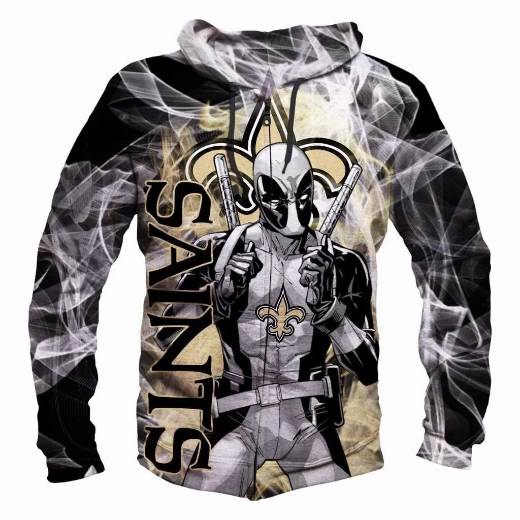 Deadpool New Orleans Saints Hoodies - Pullover Black Hoodie