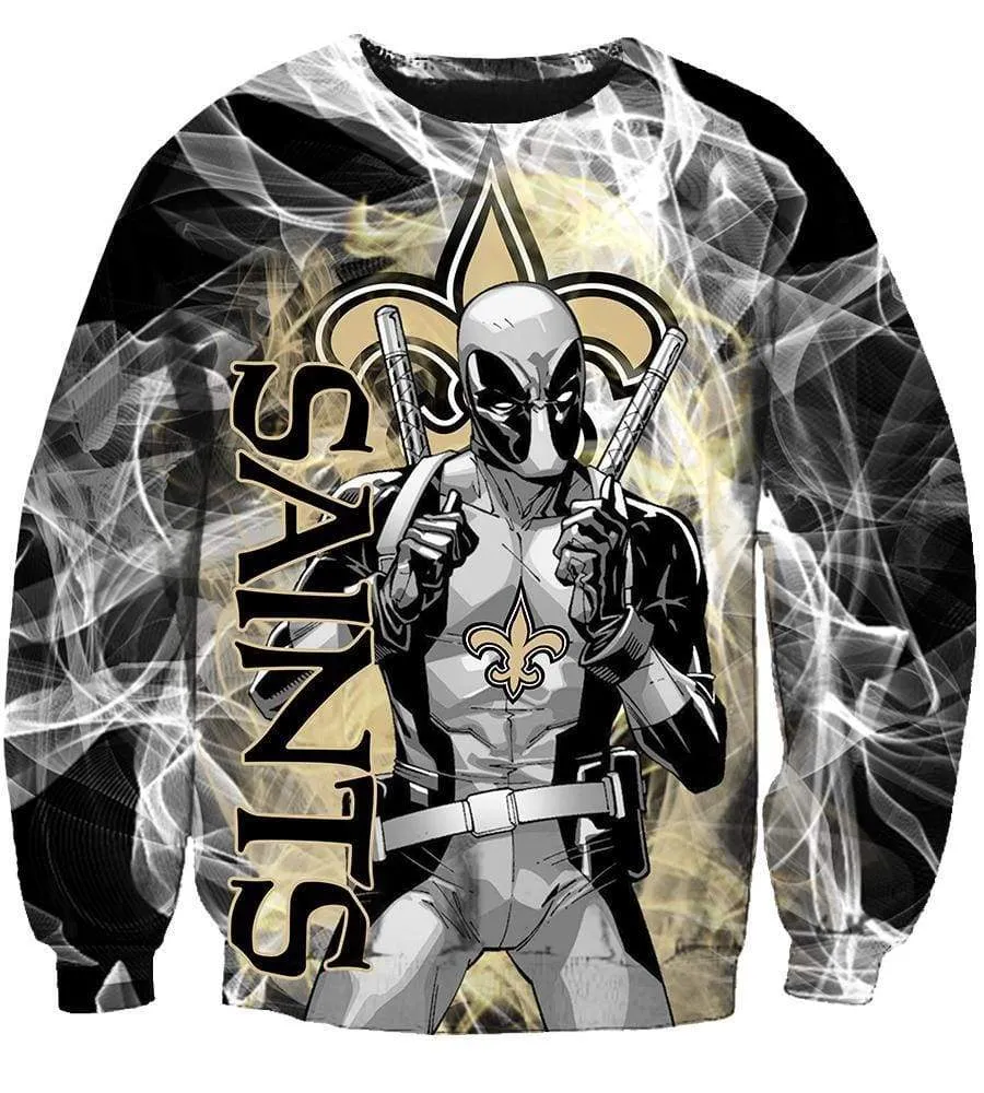 Deadpool New Orleans Saints Hoodies - Pullover Black Hoodie