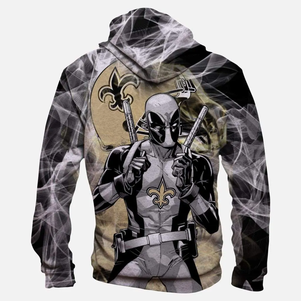 Deadpool New Orleans Saints Hoodies - Pullover Black Hoodie