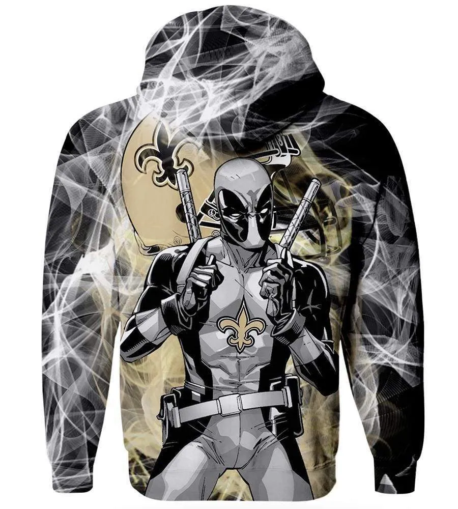 Deadpool New Orleans Saints Hoodies - Pullover Black Hoodie