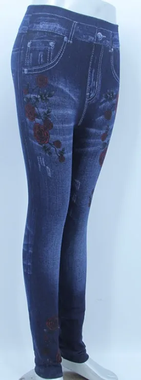 DENIM LOOK LEGGINGS - DARK STONEWASH PLAIN