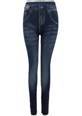 DENIM LOOK LEGGINGS - DISTRESSED