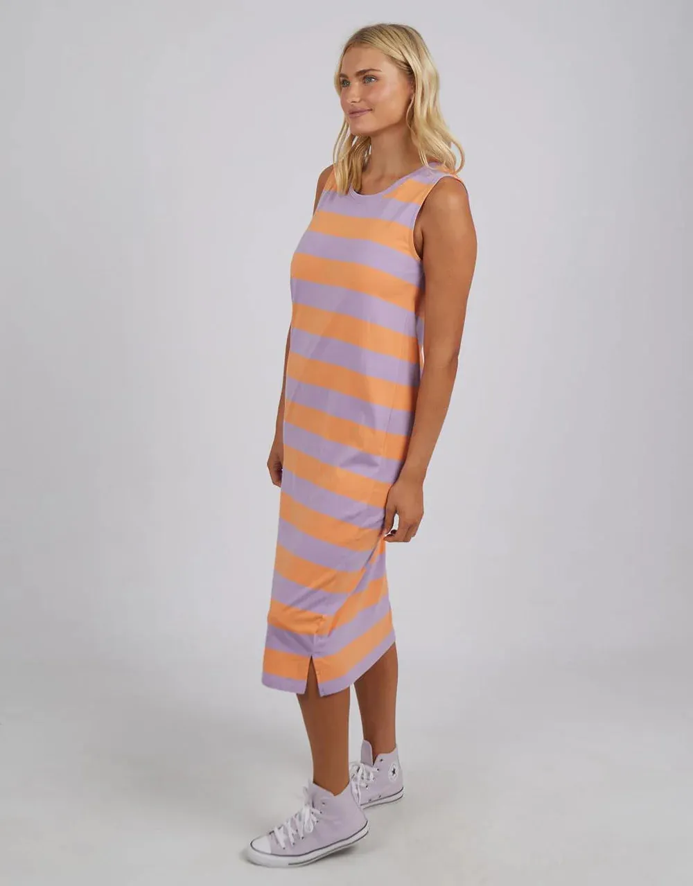 Horizon Tank Dress - Papaya/Periwinkle Stripe