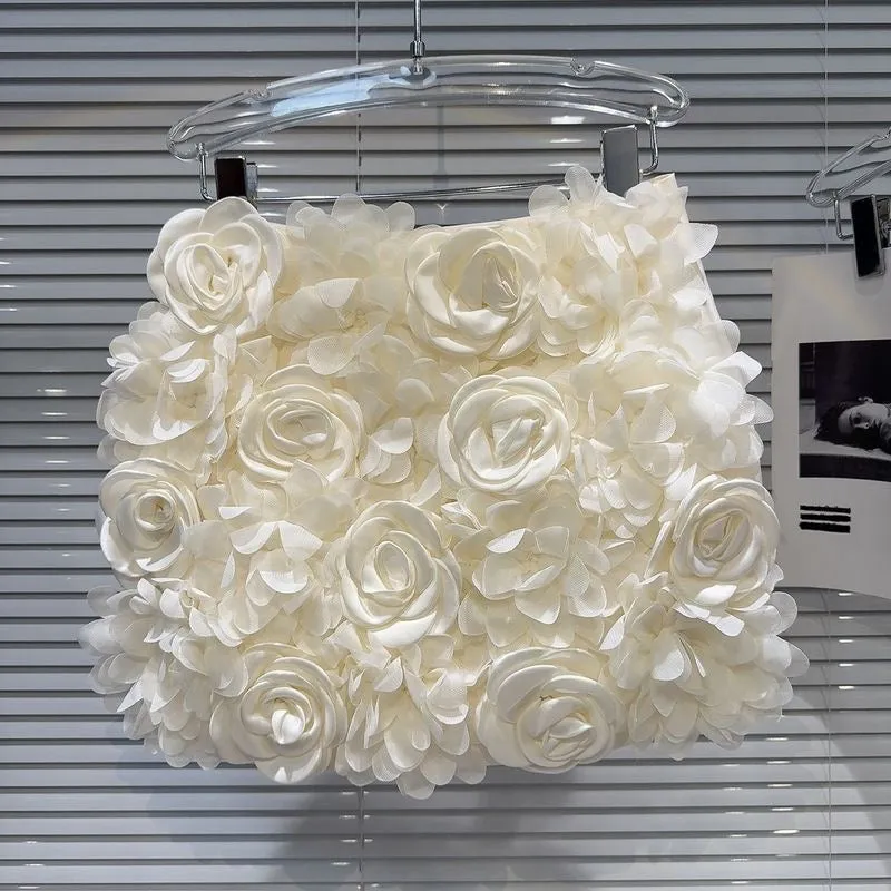 Kimara High Waisted Rose Applique Skorts