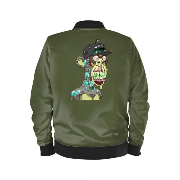 Luxury Reversible Silk/Cotton Men's Bomber Jacket feat. BAYC #4039 (outer front) & MAYC #201 (inner rear) handmade in UK