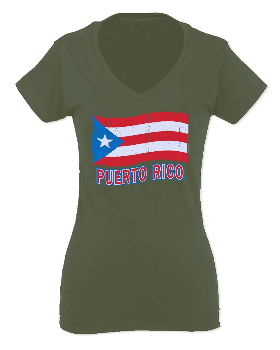 Puerto Rico Flag Boricua Puerto Rican Nuyorican Pride For Women V neck fitted T Shirt