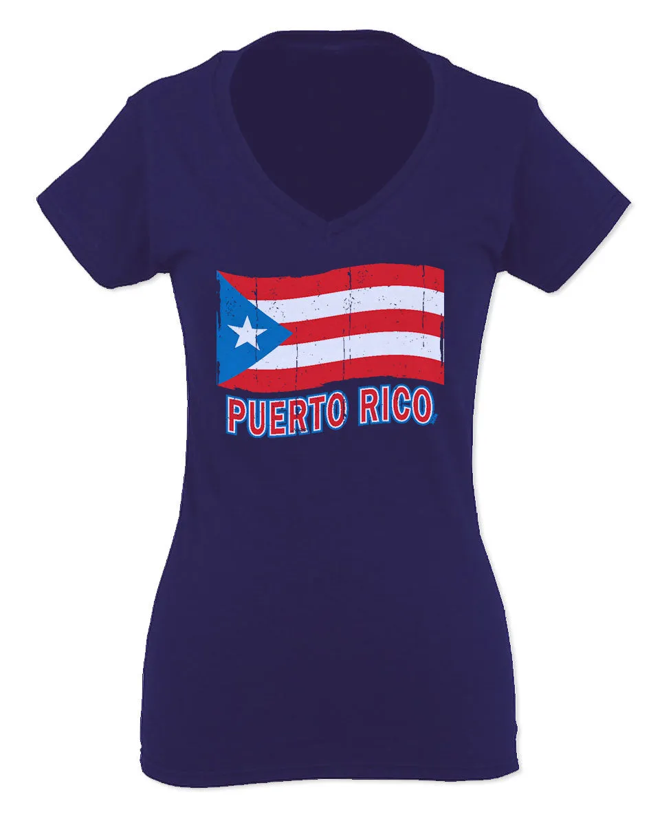 Puerto Rico Flag Boricua Puerto Rican Nuyorican Pride For Women V neck fitted T Shirt