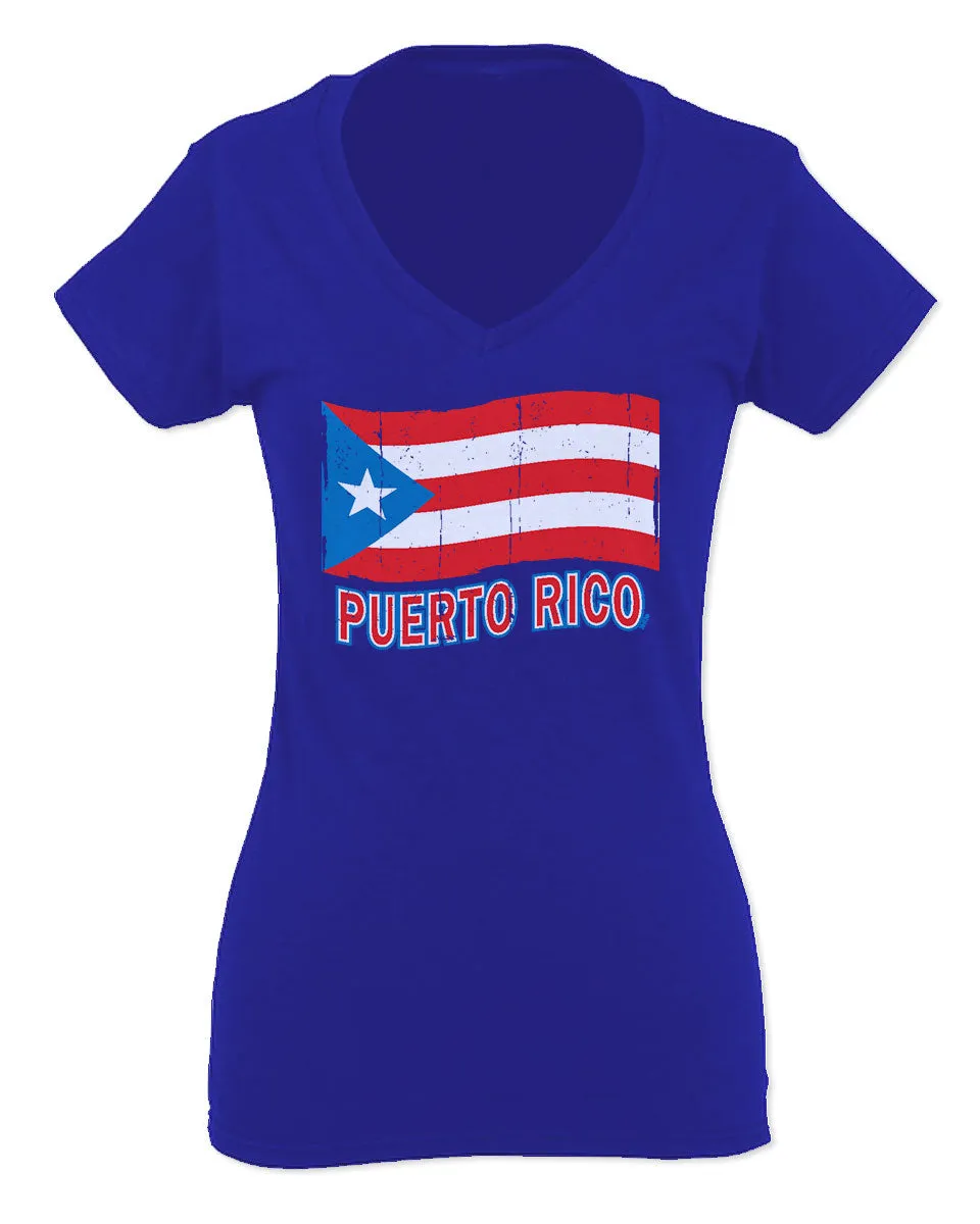 Puerto Rico Flag Boricua Puerto Rican Nuyorican Pride For Women V neck fitted T Shirt