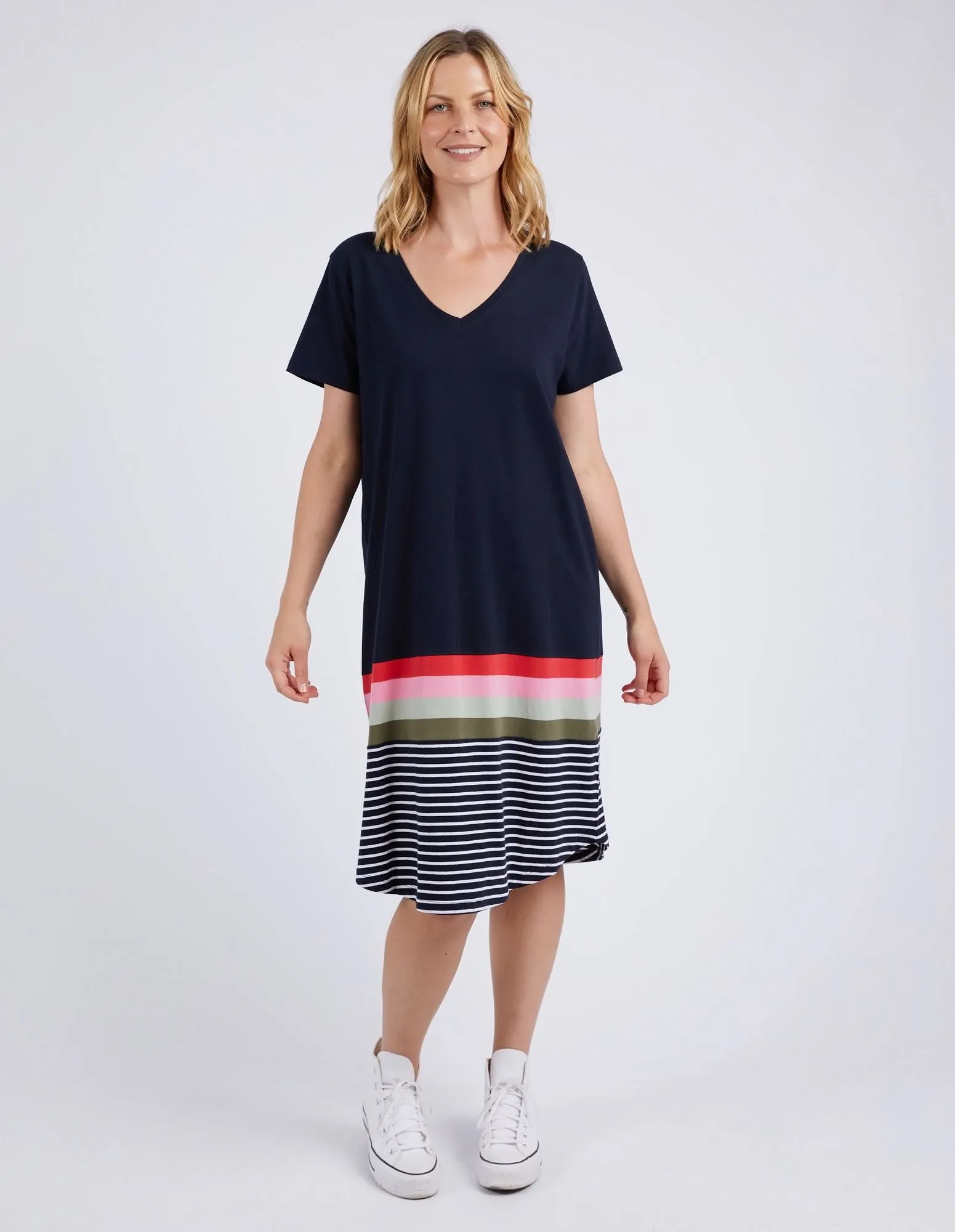 Terra Tee Dress - Navy / White Stripe