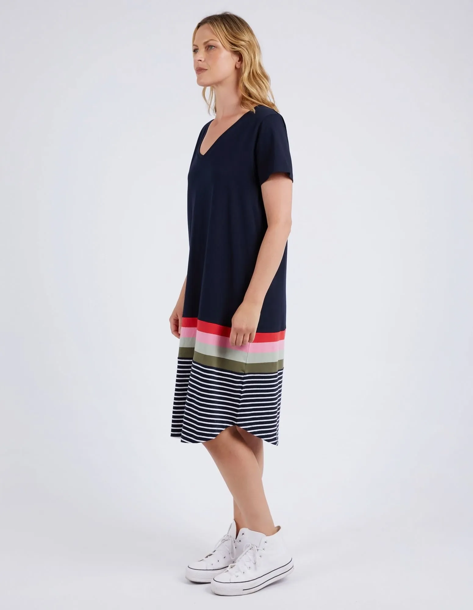 Terra Tee Dress - Navy / White Stripe