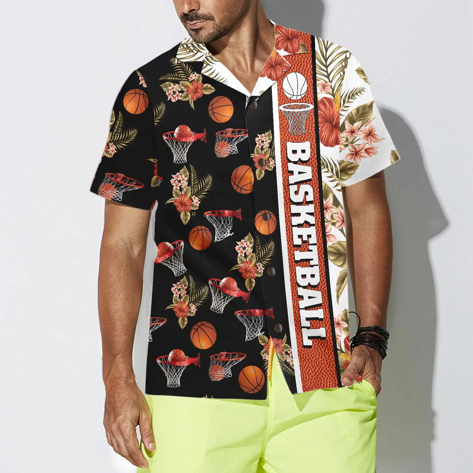 Tropical Basketball Hawaiian Shirt, Button Up Basketball Shirt For Men & Women, Best Gift For Basketball Lover