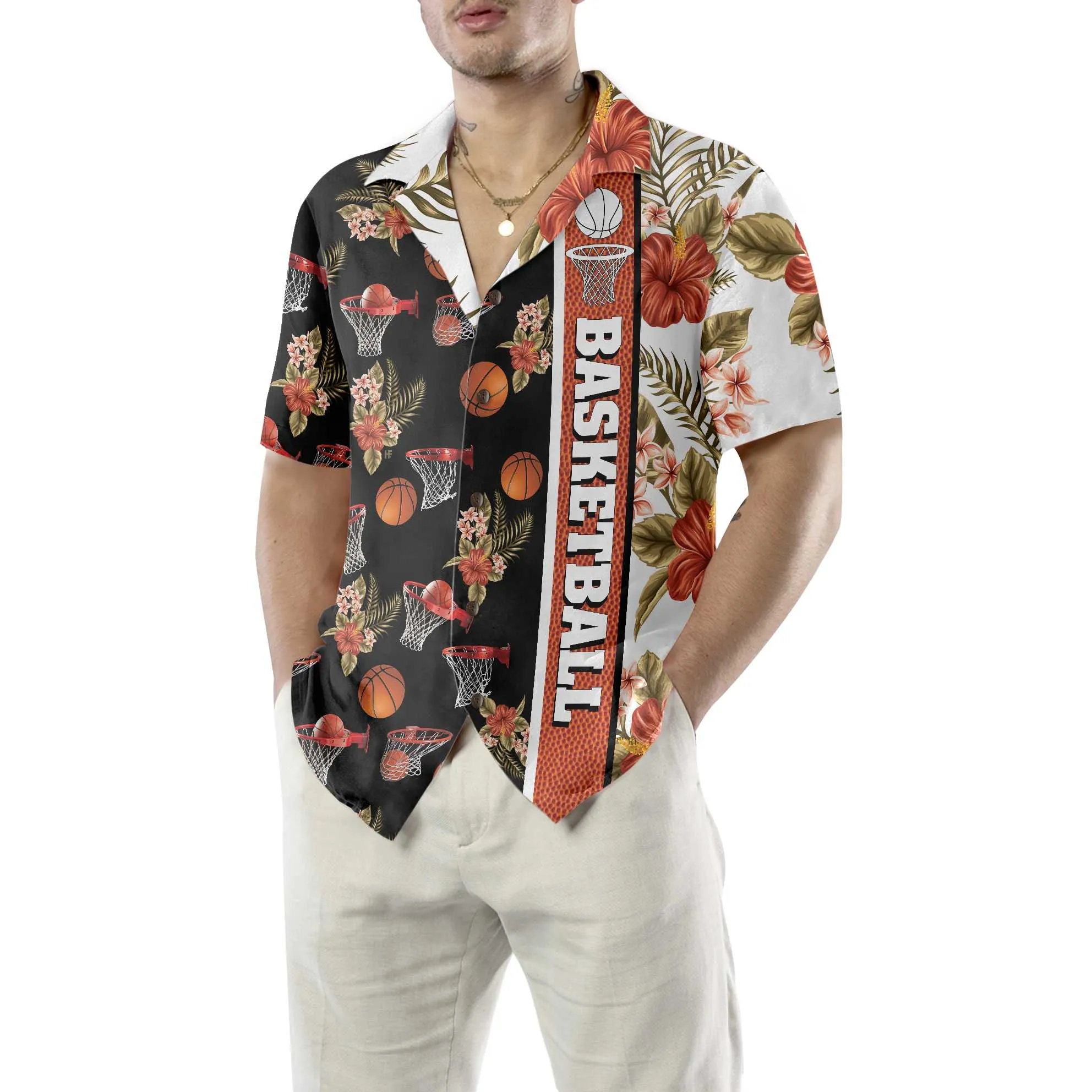 Tropical Basketball Hawaiian Shirt, Button Up Basketball Shirt For Men & Women, Best Gift For Basketball Lover
