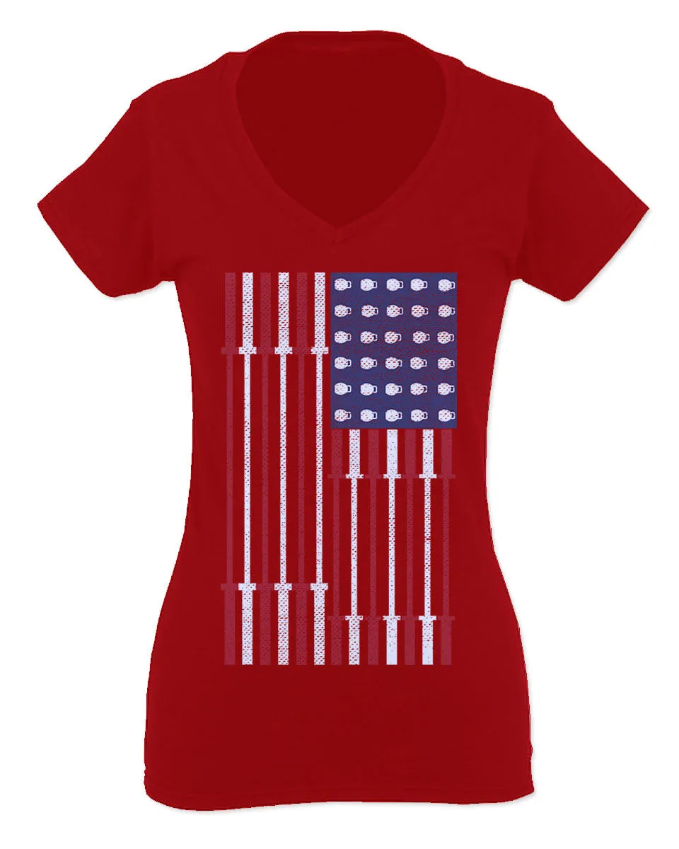 Workout Fitness Bars America American Flags Gym Tough For Women V neck fitted T Shirt